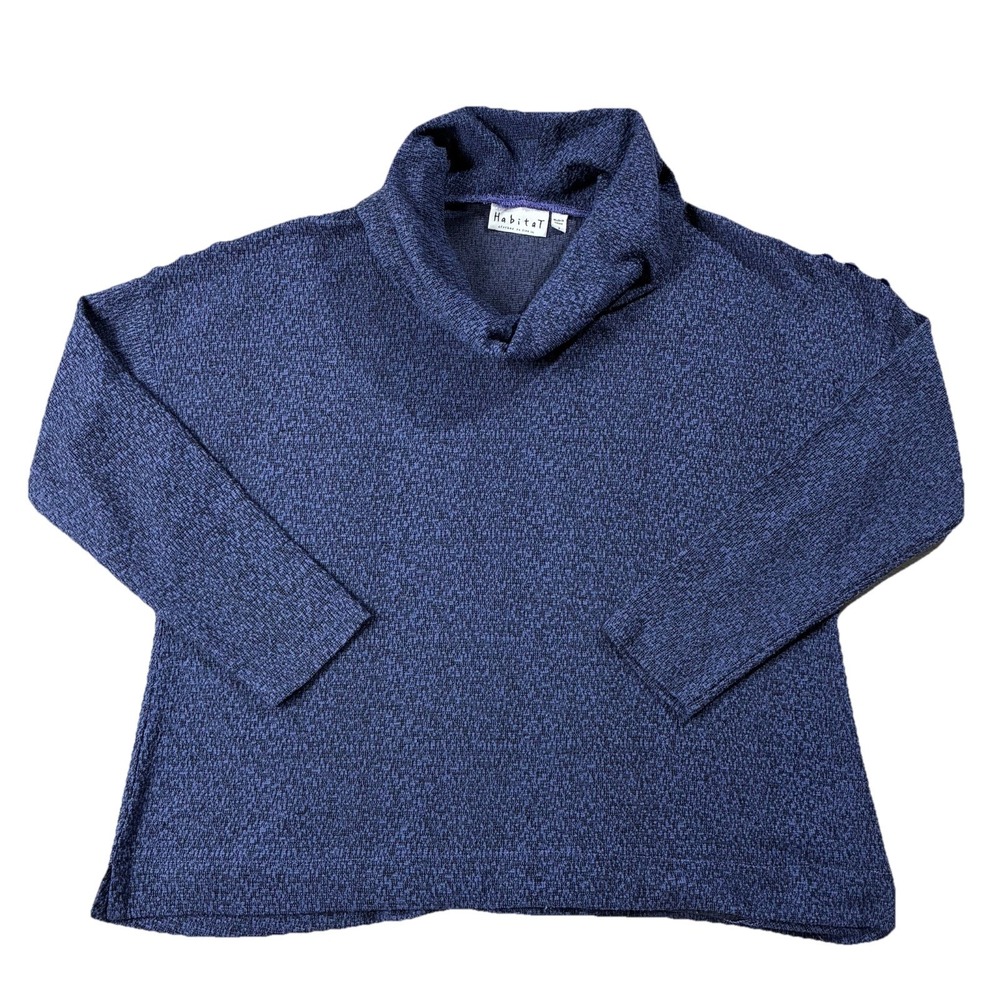 Habitat Cowl Neck Long Sleeve Marled Knit Top Blue Women's S  Lagom Artsy Casual